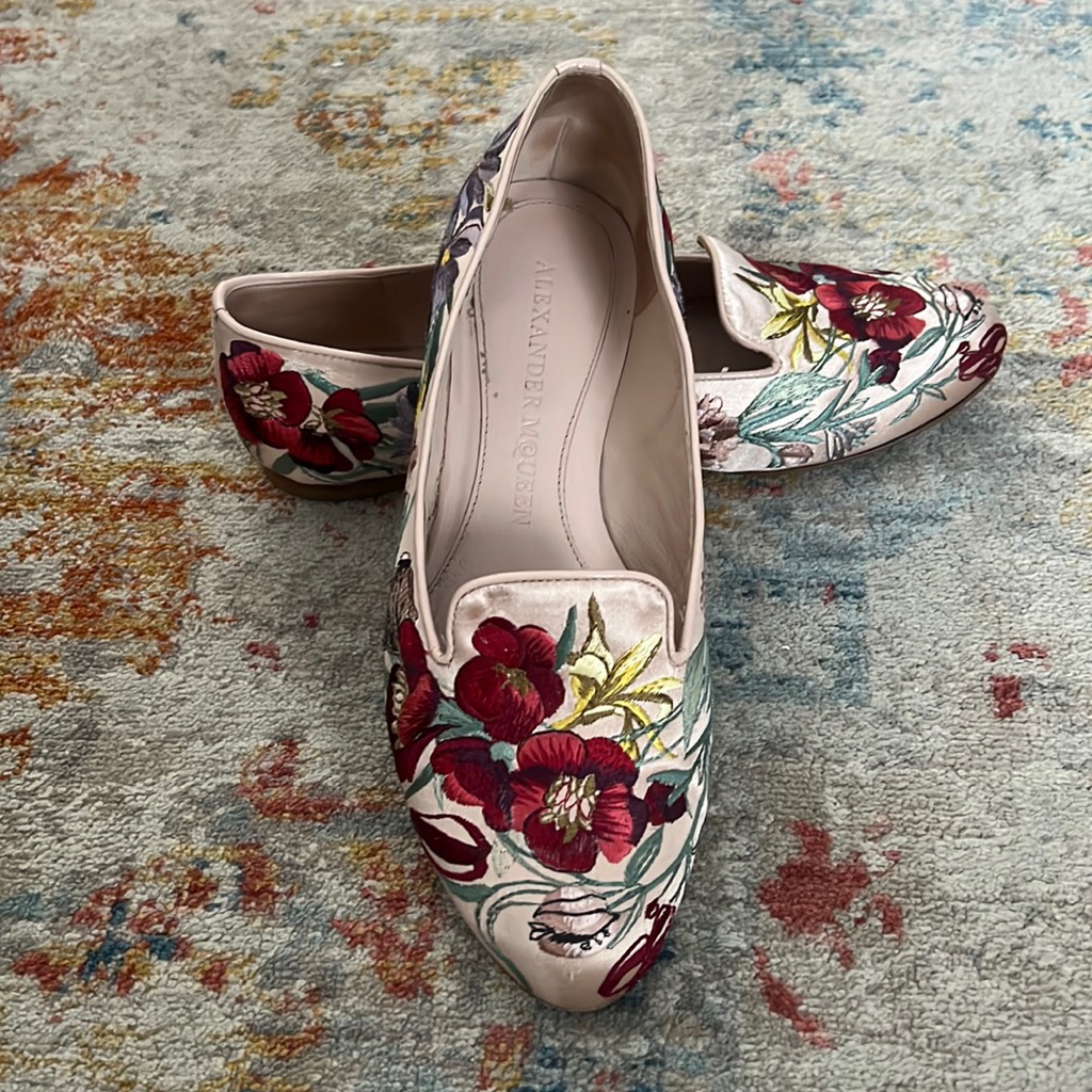 Alexander Mcqueen Silk Floral Embroidered Flats